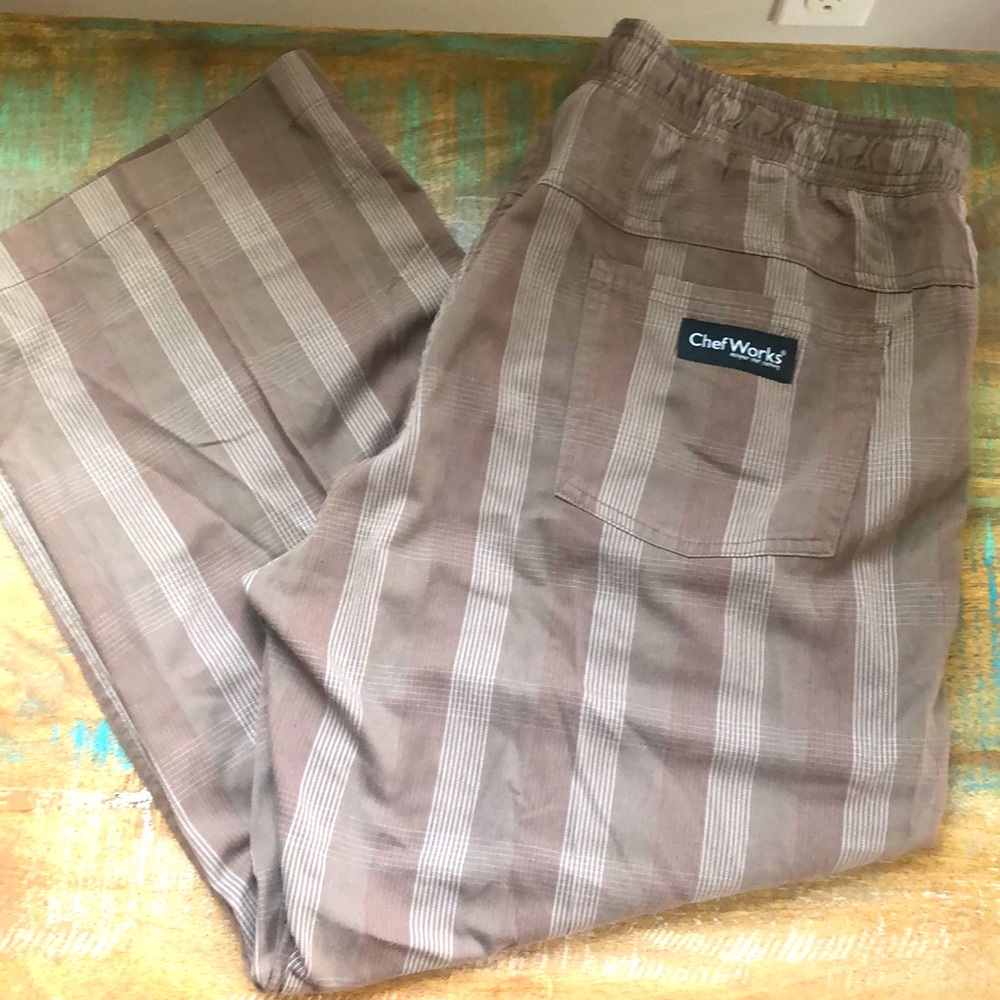 Tan and white striped Chef pants